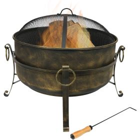 Round Cauldron Fire Pit with Spark Screen