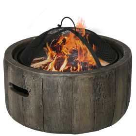 18 Inch Wood Burning Metal Fire Pit with Spark Cover & Poker