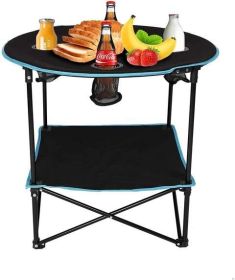 Travel Camping Picnic Collapsible Round Table with 4 Cup Holders and Carry Bag