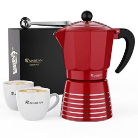 RAINBEAN Moka Pot 6 Cup Set 300ml Stovetop Espresso Maker (Color: Red)