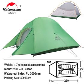 Naturehike Cloud Up 3 Ultralight Tent (Color: 2 Person Green)