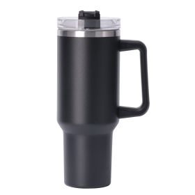 40oz large capacity tumbler With Handle And Straw Lid (Color: black)