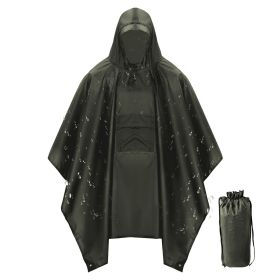 Hooded Rain Poncho With Pocket For Adult with Storage Bag (Color: Army Green)