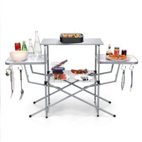 Foldable Outdoor BBQ Table (Color: with Hooks)